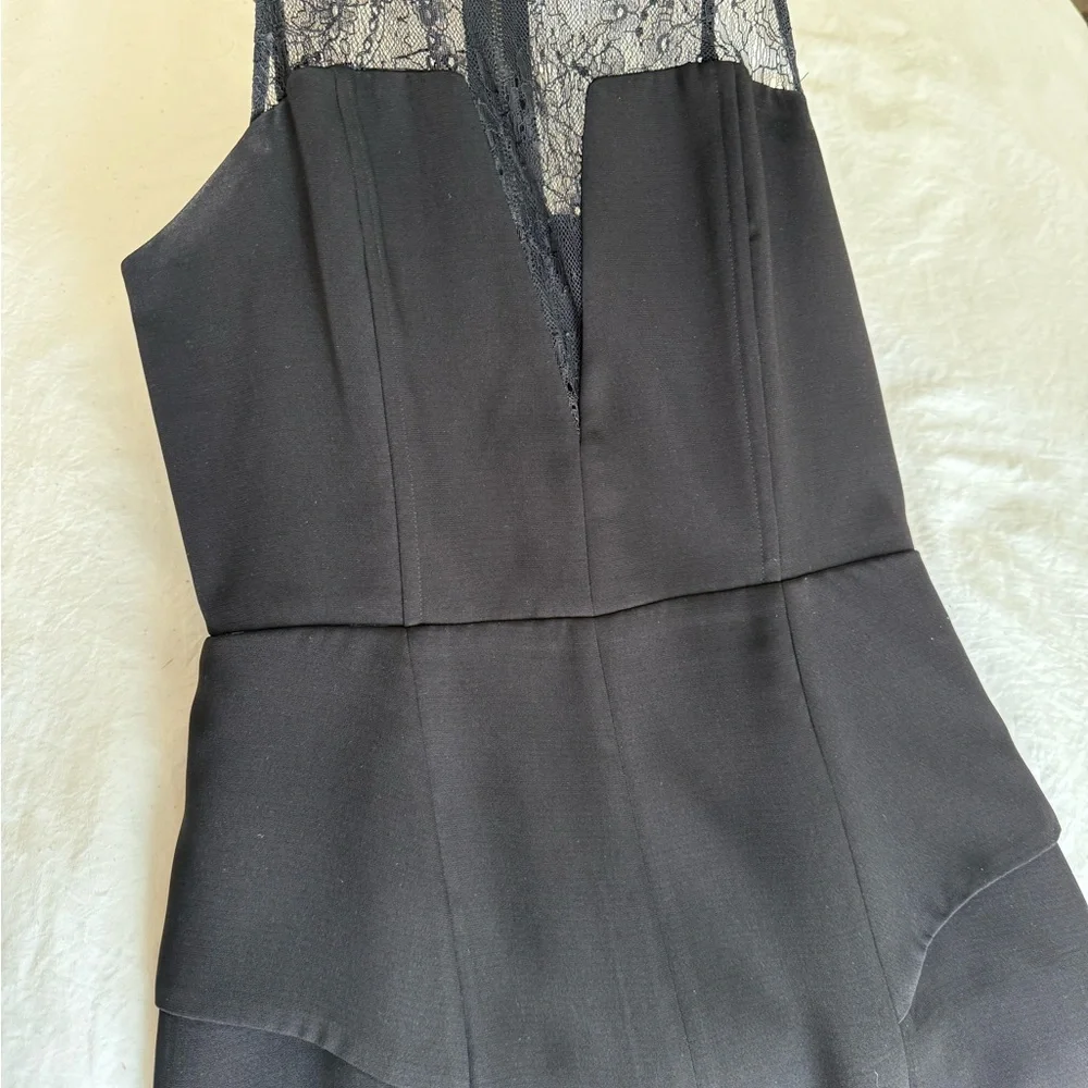 Aryn K Black Peplum Sheath Dress Plunging Lace Neckline - Picture 4 of 5